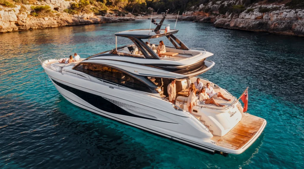 Princess S66 The Negotiator luxury yacht charter in Port Adriano Mallorca