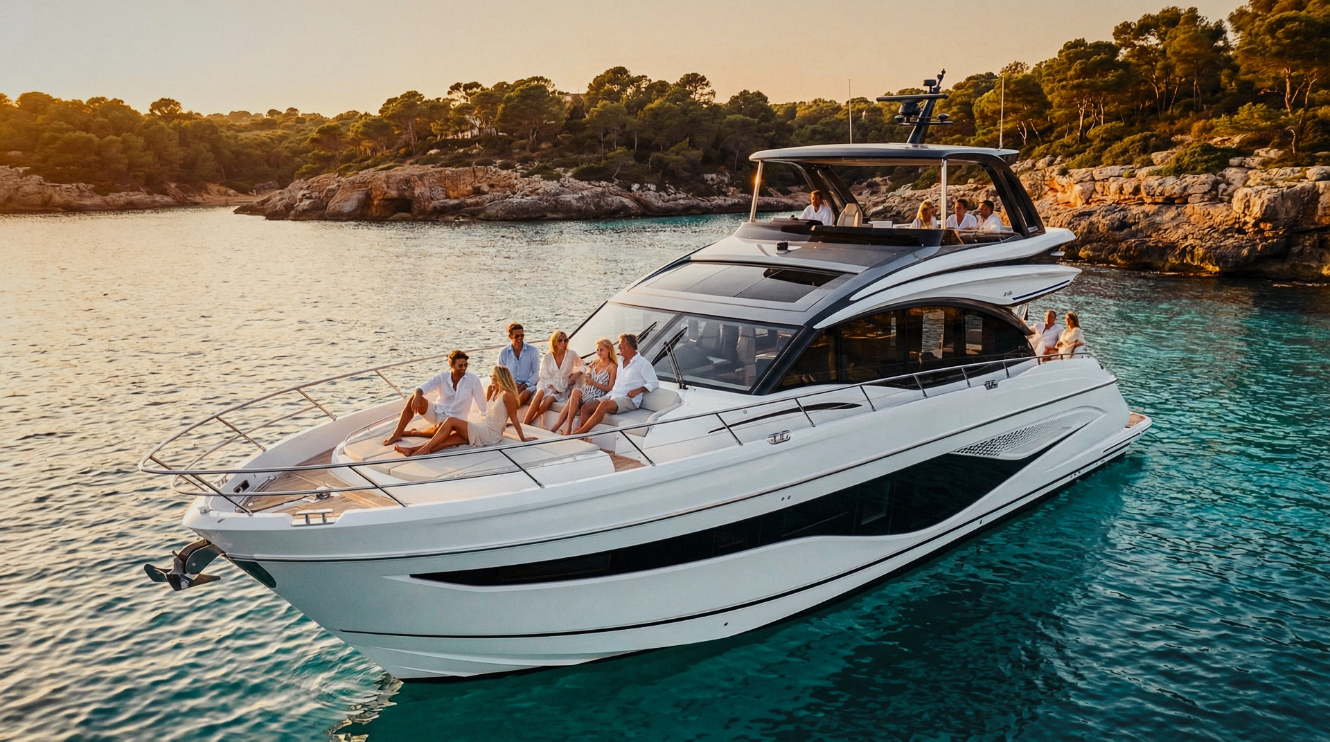 Princess S72 The Negotiator II luxury motor yacht available for charter in Mallorca, based in Cala Nova