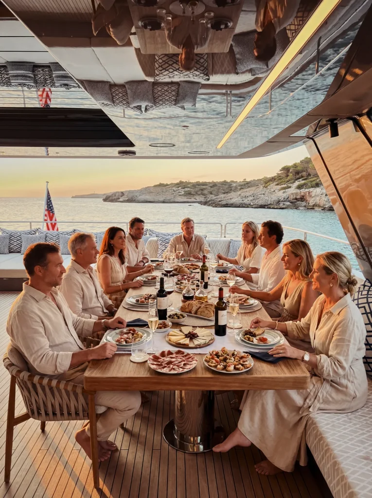 Private celebrations on board a luxury yacht in Mallorca with an intimate and elegant atmosphere curated by Sunny Day Charter