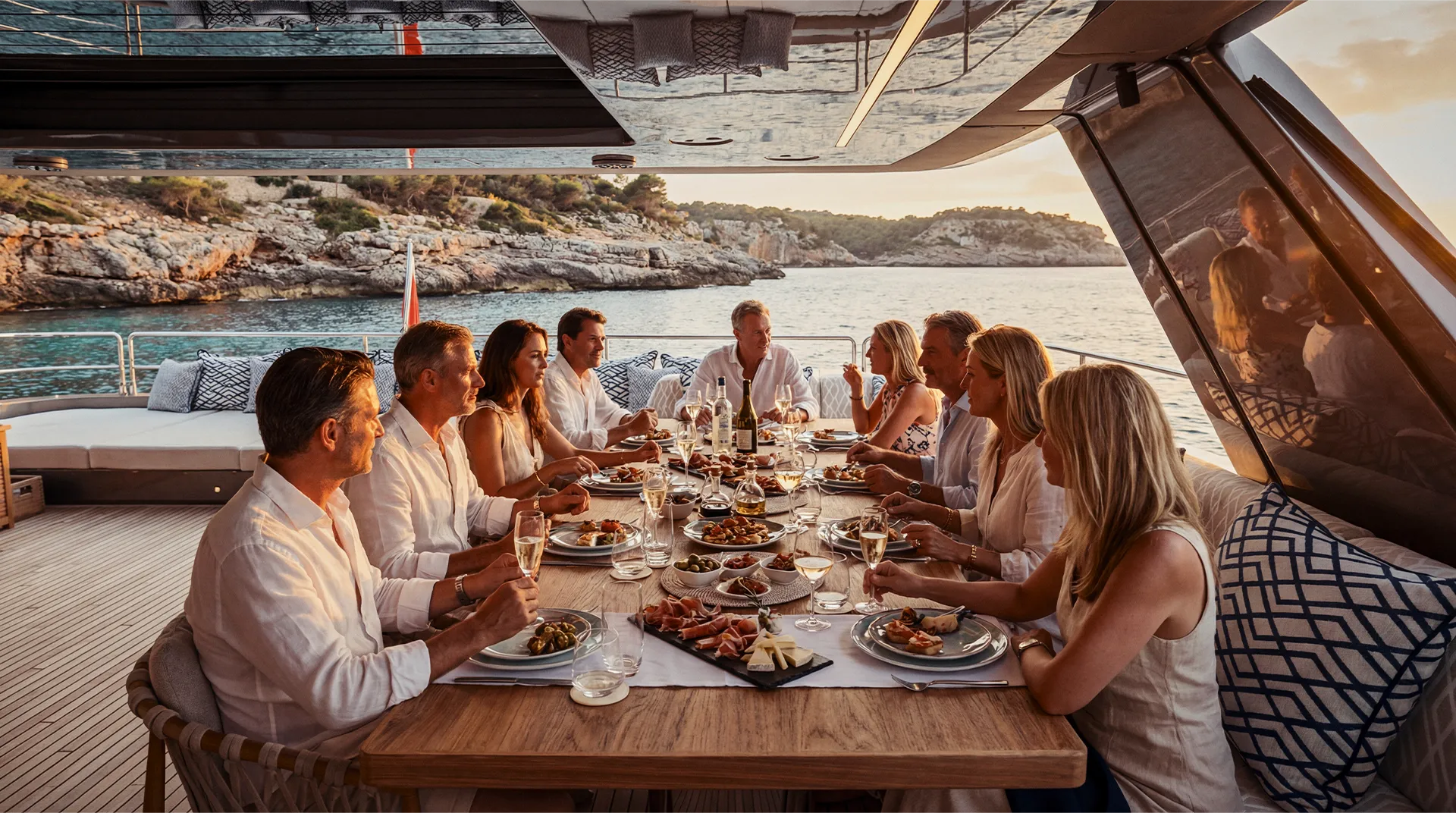 Private celebrations on board a luxury yacht in Mallorca with an intimate and elegant atmosphere curated by Sunny Day Charter