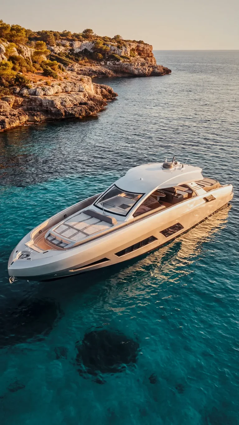 Guests relaxing on the spacious sundeck of the Canados Gladiator 631 OK Next with Mediterranean sea views in Mallorca
